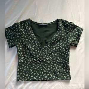Brandy Melville- Amara Green Floral Crop Top